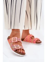 Klapki Damskie Z Klamrami I Brokatem S.Barski RB51-006 Pomarańczowe
