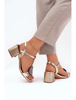 Skórzane Sandały Na Słupku Z Ozdobą D&A JC51-842 Złote