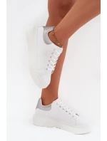 Sneakersy Damskie Na Platformie Big Star SS274245 Biało-Srebrne