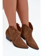 Wsuwane Botki Kowbojki Damskie Z Naturalnego Zamszu Camel Beretta