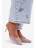 Ozdobené sandály s síťkou na jehle Béžové Bedira