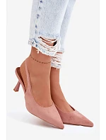 Dámské sandály na podpatku z imitace semiše Růžové Saria