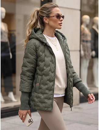 Dámska prešívaná bunda s kapucňou, zelená, FashionStreet TY5869 Dámska prešívaná bunda s kapucňou, zelená, FashionStreet TY5869
