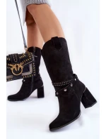 Damskie Zamszowe Kozaki Na Obcasie Lewski Shoes 2934/B Czarne