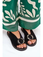 Płaskie Sandały Z Ozdobą Czarne Haliones