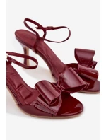 Lakierowane Sandały Na Szpilce Z Kokardą Bordowe Noliva