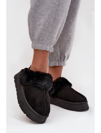 Dámské pantofle na platformě s kožíškem černé Linaris