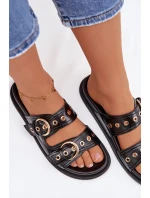 Dámské žabky se zlatými přezkami Eko kůže Černé Bellarya