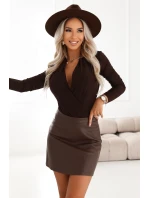 375-10 Dámske štýlové BODY s obálkovým výstrihom - čokoládové