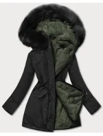 Dámska teplá zimná bunda obojstranná čierna/khaki (w610)