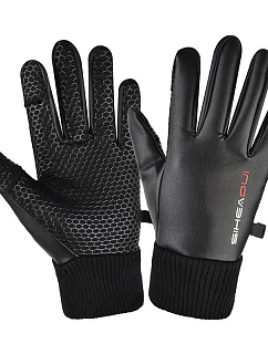 Pánske zateplené protišmykové rukavice na telefón - čierne