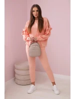 Súprava mikiny s mašľou na rukávoch a legínsov lososových Súprava mikiny s mašľou na rukávoch a legínsov lososových