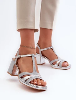 Sandały Damskie Na Słupku Z Eko Skóry Srebrne Lyana