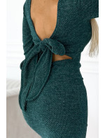 Pohodlné svetrové šaty s mašľou na chrbte Numoco - zelené
