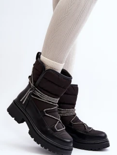 Śniegowce Damskie Z Ozdobnym Wiązaniem Czarne Rilana