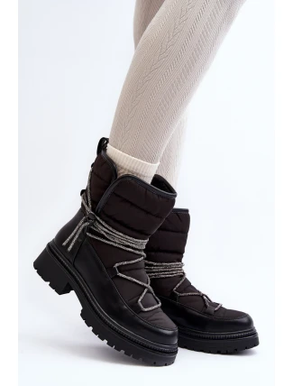 Śniegowce Damskie Z Ozdobnym Wiązaniem Czarne Rilana