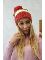 Dámska čiapka Kinga K297 červená+svetlá khaki+ecru