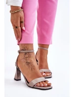 Lakierowane Sandały Na Obcasie Szare Owen