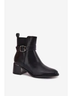 Ocieplane Botki Damskie Na Obcasie Z Paskiem I Klamrą Czarne Sylira