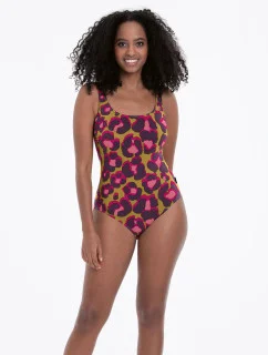 Dámske jednodielne plavky Clara M3 7806 khaki so vzorom - Anita