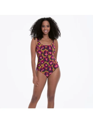 Dámske jednodielne plavky Clara M3 7806 khaki so vzorom - Anita