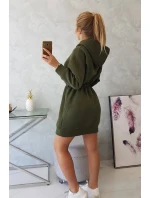 Dámske šaty s kapucňou 68470 Khaki zelená - K-Fashion