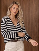 Dámsky oversize kardigán s čierno-bielymi pruhmi FashionStreet MY2640