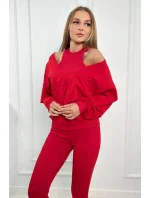 3-dielny set mikina + top + legíny červená