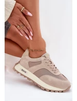 Zamszowe Sneakersy Na Platformie Damskie Big Star RR274897 HI-POLY SYSTEM Beżowe