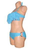 Dámske plavky dvojdielne bikiny D-RING zdobené strapcami na podprsenke a kovovými doplnkami modrej - Modrá - OEM Dámske plavky dvojdielne bikiny D-RING zdobené strapcami na podprsenke a kovovými doplnkami modrej - Modrá - OEM