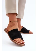 Damskie Zamszowe Klapki Japonki Czarne Amite