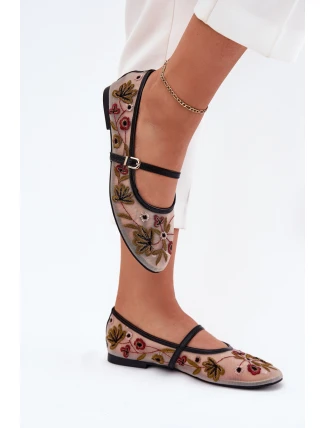 Baleriny Z Haftem I Paskiem Czarne Lilindraen