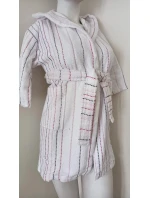 VÝPREDAJ - Dievčenský župan s kapucňou 9114 0100 biely s prúžkom - Vestis