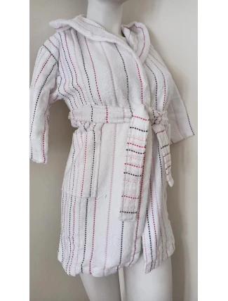 VÝPREDAJ - Dievčenský župan s kapucňou 9114 0100 biely s prúžkom - Vestis