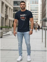 Pánske bavlnené tričko s retro potlačou tmavomodré FashionStreet NX5094R