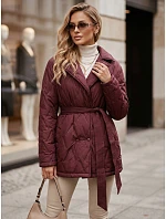 Dámsky kabát na prechodné obdobie s opaskom, bordová farba, FashionStreet TY5806 Dámsky kabát na prechodné obdobie s opaskom, bordová farba, FashionStreet TY5806