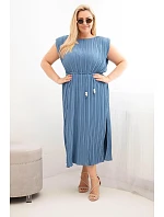 Plus size dámske šaty z viskózy, plisované, s džínsovou kravatou
