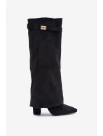 Kozaki Na Słupku Z Wywiniętą Cholewką Ocieplane Czarne Urelli