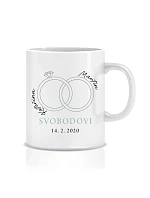 Personalizovaný klasický biely keramický hrnček s objemom 300 ml s prstienkami a menami Personalizovaný klasický biely keramický hrnček s objemom 300 ml s prstienkami a menami