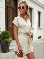 Dámsky letný overal so zaväzovaním v páse žltý FashionStreet EY2647
