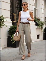 Dámske nohavice z lyocellu so širokými nohavicami v farbe mokka, FashionStreet UY3082 Dámske nohavice z lyocellu so širokými nohavicami v farbe mokka, FashionStreet UY3082
