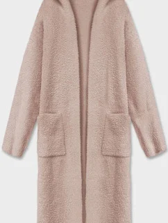Dlhý béžový vlnený prehoz cez oblečenie typu alpaka s kapucňou (M105-1)