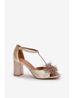 Sandały Skórzane Na Słupku Z Ozdobą Laura Messi 2758 Złote