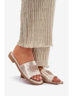 Damskie Klapki Na Płaskim Obcasie Z Ozdobą S.Barski KV51-089 Złote