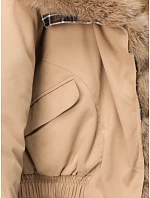 Krátka dámska bunda s odnímateľnou kožušinou, béžová, FashionStreet TY5838 Krátka dámska bunda s odnímateľnou kožušinou, béžová, FashionStreet TY5838