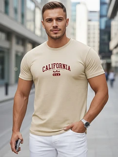 Pánske bavlnené tričko s potlačou „California“, béžové, FashionStreet NX5140R