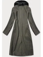 Dlhý kabát v khaki farbe s kožušinovým golierom (20201202)