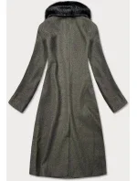 Dlhý kabát v khaki farbe s kožušinovým golierom (20201202)