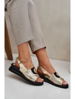 Sandały Damskie Na Koturnie Złote Isnnoria