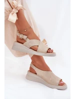 Sandały Damskie Na Koturnie Z Eko Skóry Złote Quilara